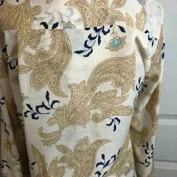 Coldwater Creek Ladies Creme Paisley Button up Blouse XS 4-6. Tab Sleeves L/S - Picture 5 of 5